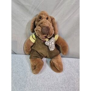 rare 1981 Ganz Bros WRINKLES Brown Dog 17" Hand Puppet Plush w/ Overalls Vintage